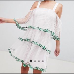 Asos design lace trim tiered tulle mini dress